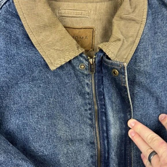 Sonoma Denim Chore Jacket Coat Men's Large Corduroy Collar Flannel Lined Barn - Picture 3 of 13